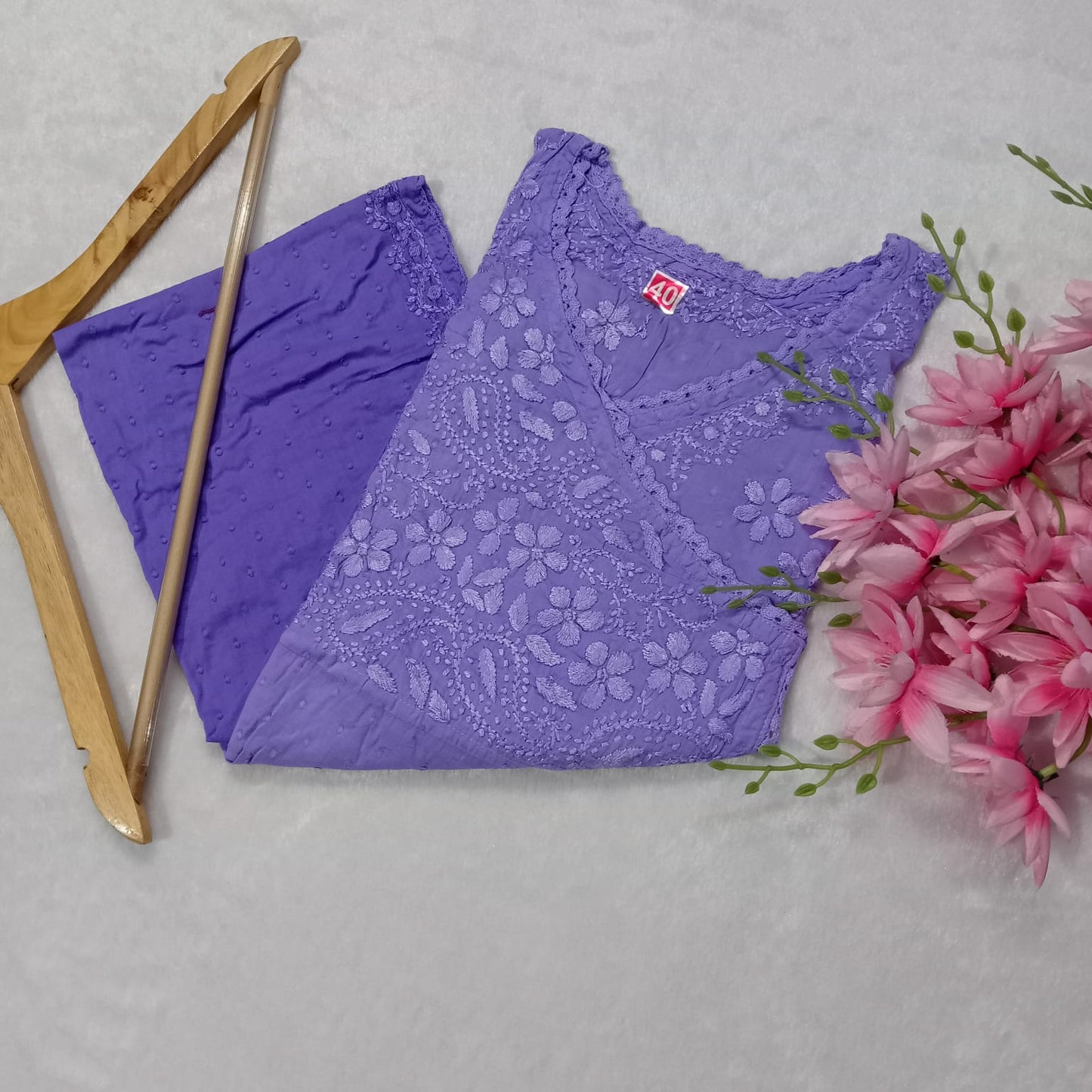 Ombre Shaded Dobby Cotton Chikankari Angarakha -Purple Colour - Chikankaar