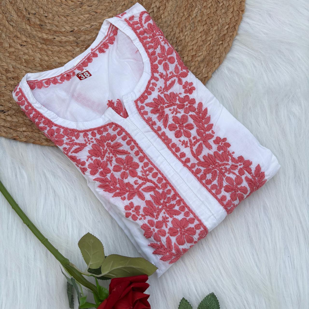 Shraddha Kapoor inspired Pure Cotton Chikankari Kurti - Pink Colour