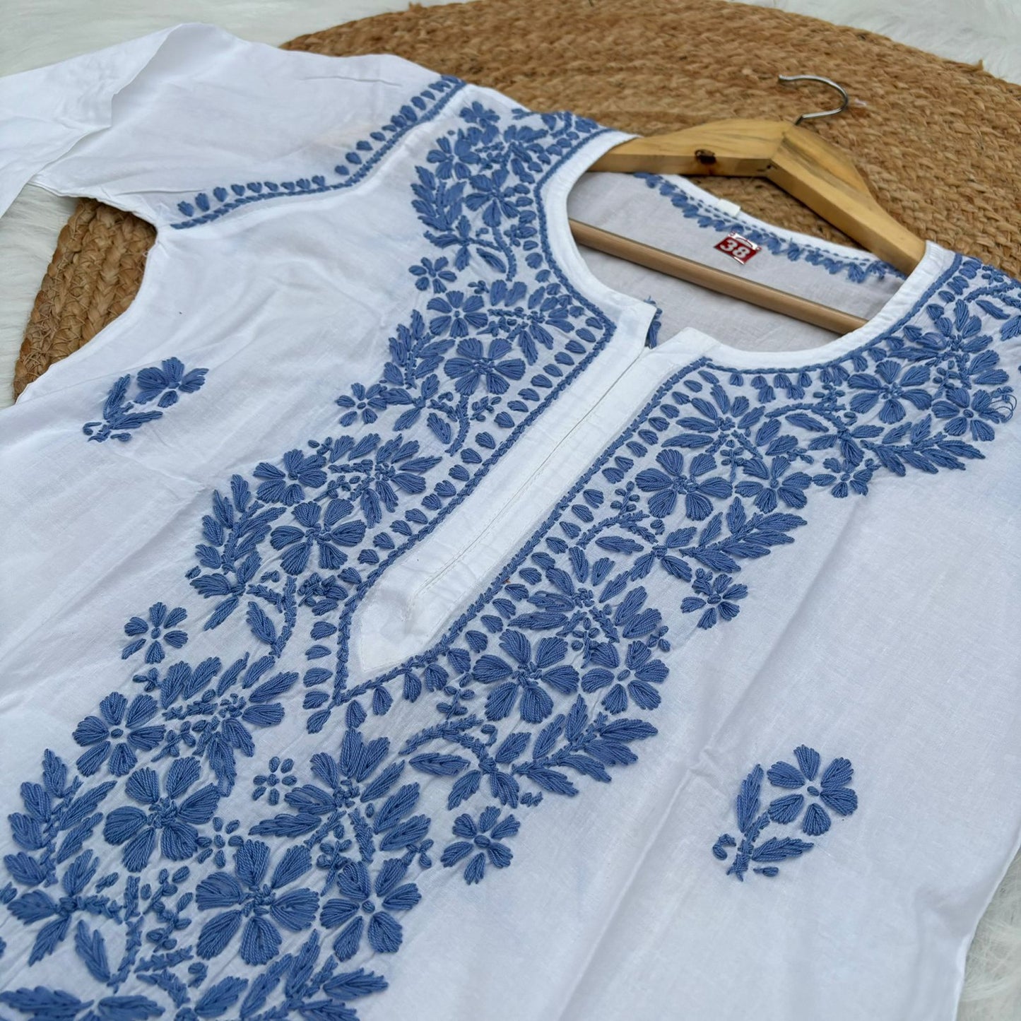 Shraddha Kapoor inspired Pure Cotton Chikankari Kurti - Blue Colour - Chikankaar