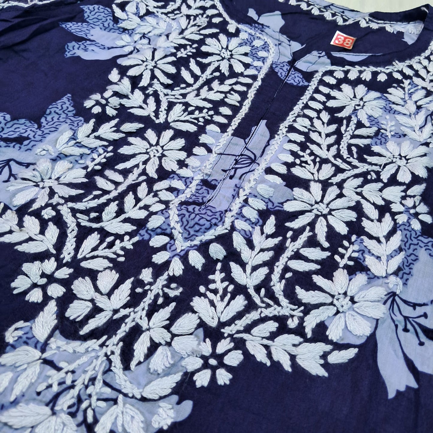 Suhana Khan Inspired Pure Mulmul Chikankari Kurti- Navy Blue Colour - Chikankaar