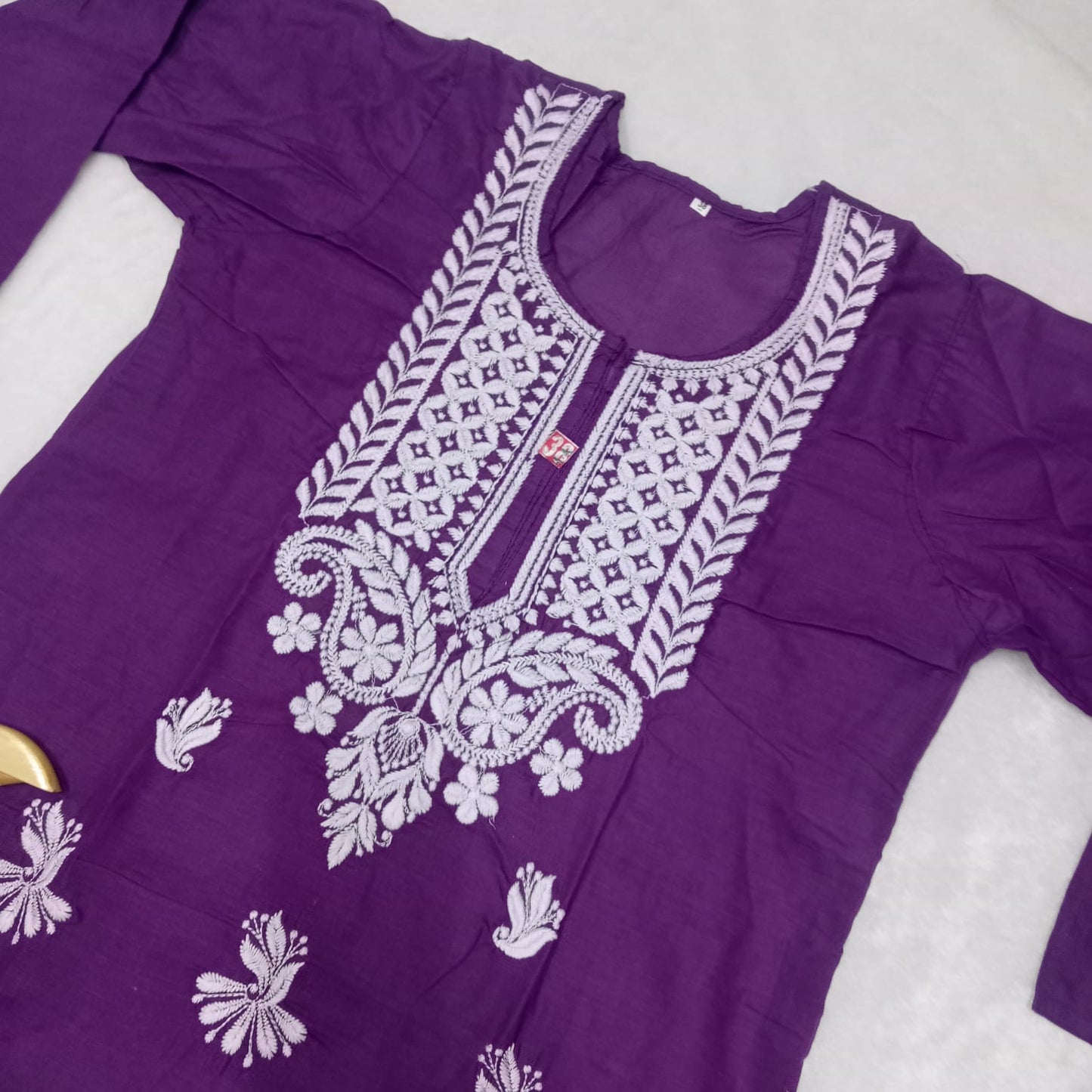 Cotton Machine Work Chikankari Kurti Light - Wine Colour - Chikankaar