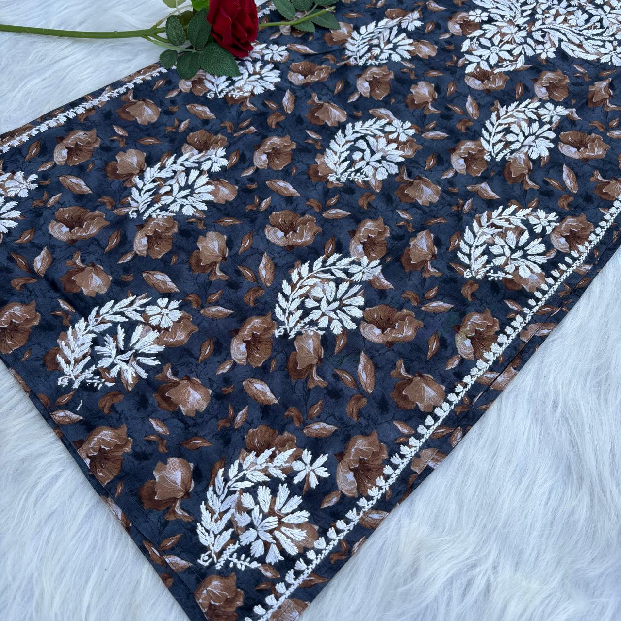 Sana Pure Mulmul Chikankari Handwork Kurti - Dark Blue Colour