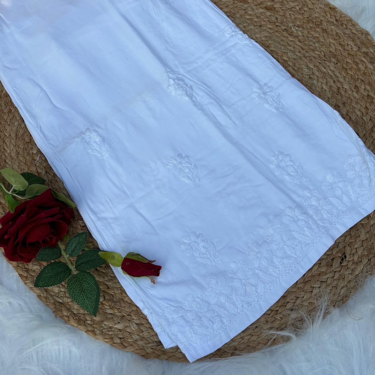 Aliza Soft Rayon Chikankari Plazo - White Color - Chikankaar