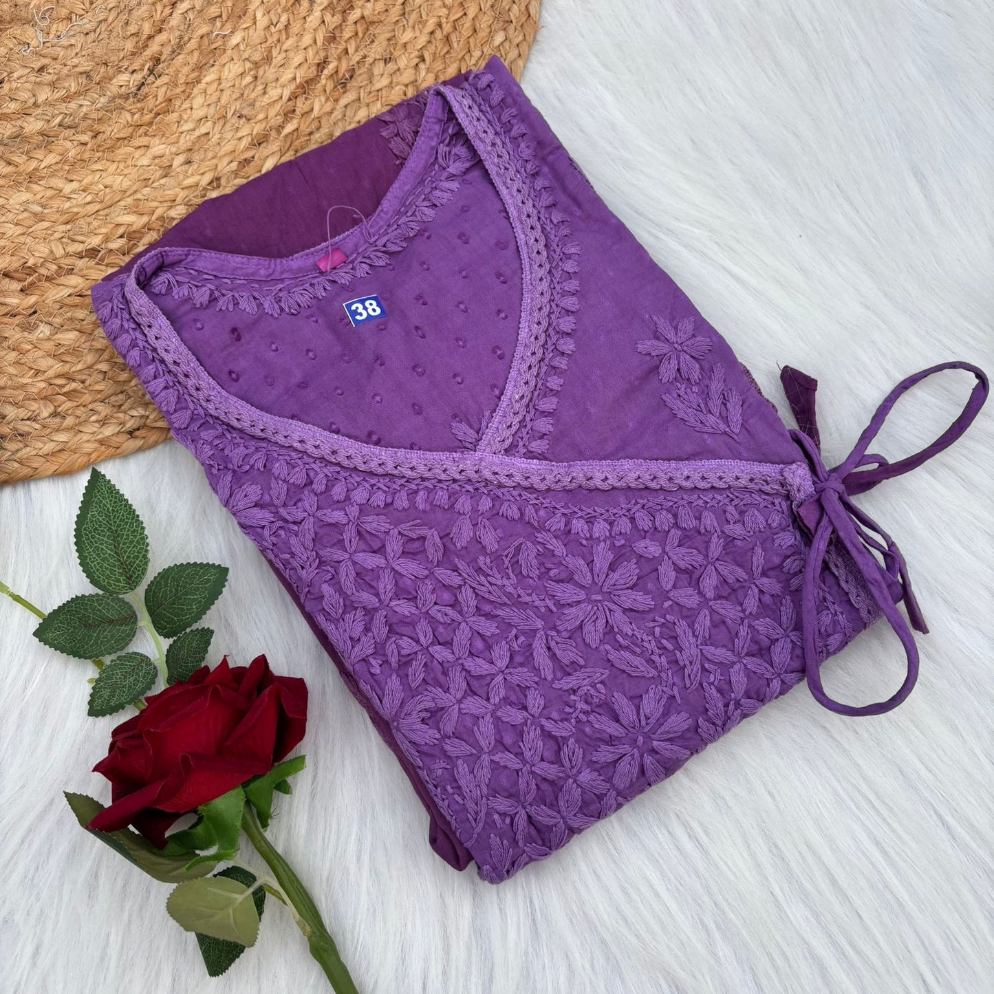 Shazia Ombre Shaded Dobby Cotton Chikankari Angarakha - Wine Colour