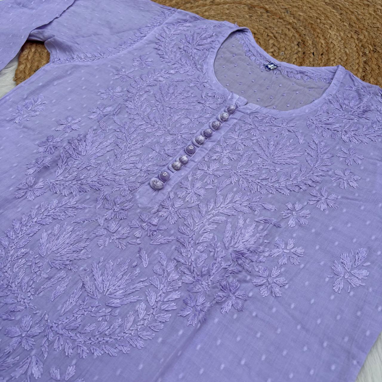 Farah Ombre Shaded Dobby Cotton Chikankari Kurti - Purple colour