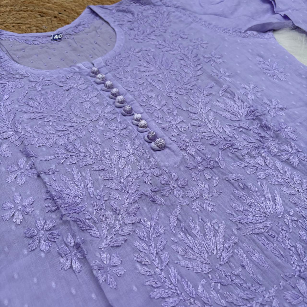 Farah Ombre Shaded Dobby Cotton Chikankari Kurti - Purple colour