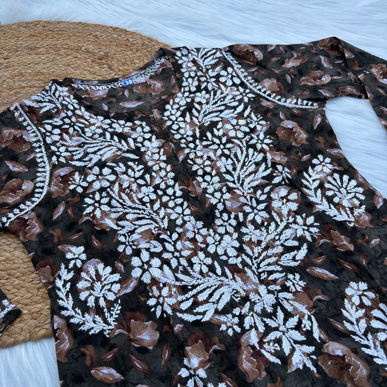 Sana Pure Mulmul Chikankari Handwork Kurti - Dark Green Colour