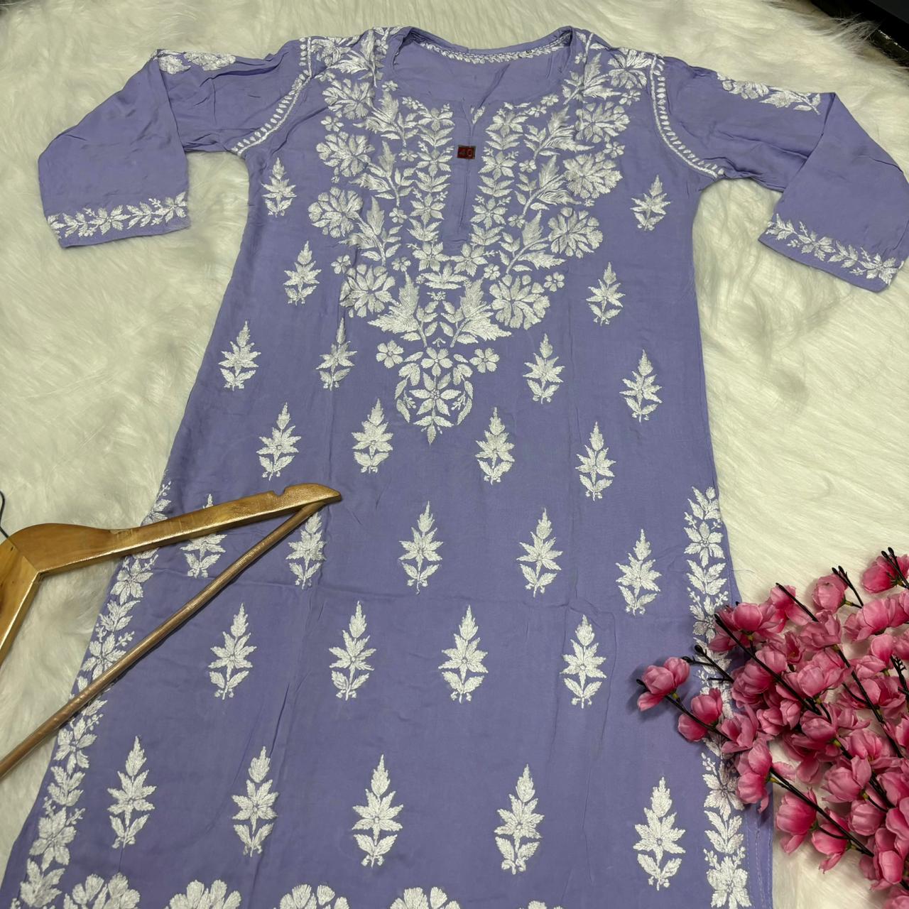 Avneet Kaur Inspired Modal Chikankari Kurti - Purple colour - Chikankaar