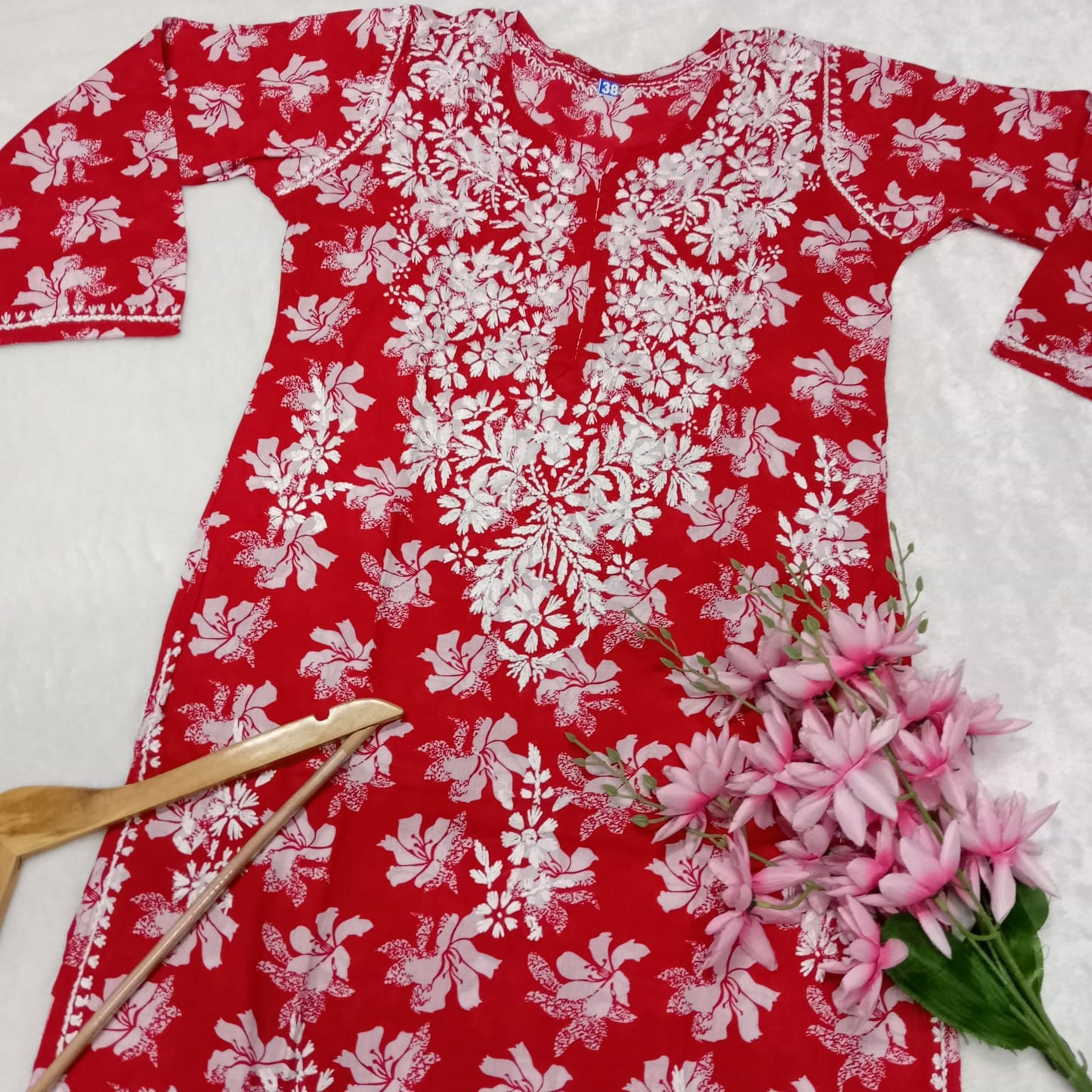 Suhana Khan Inspired Pure Mulmul Chikankari Kurti- Red Colour - Chikankaar