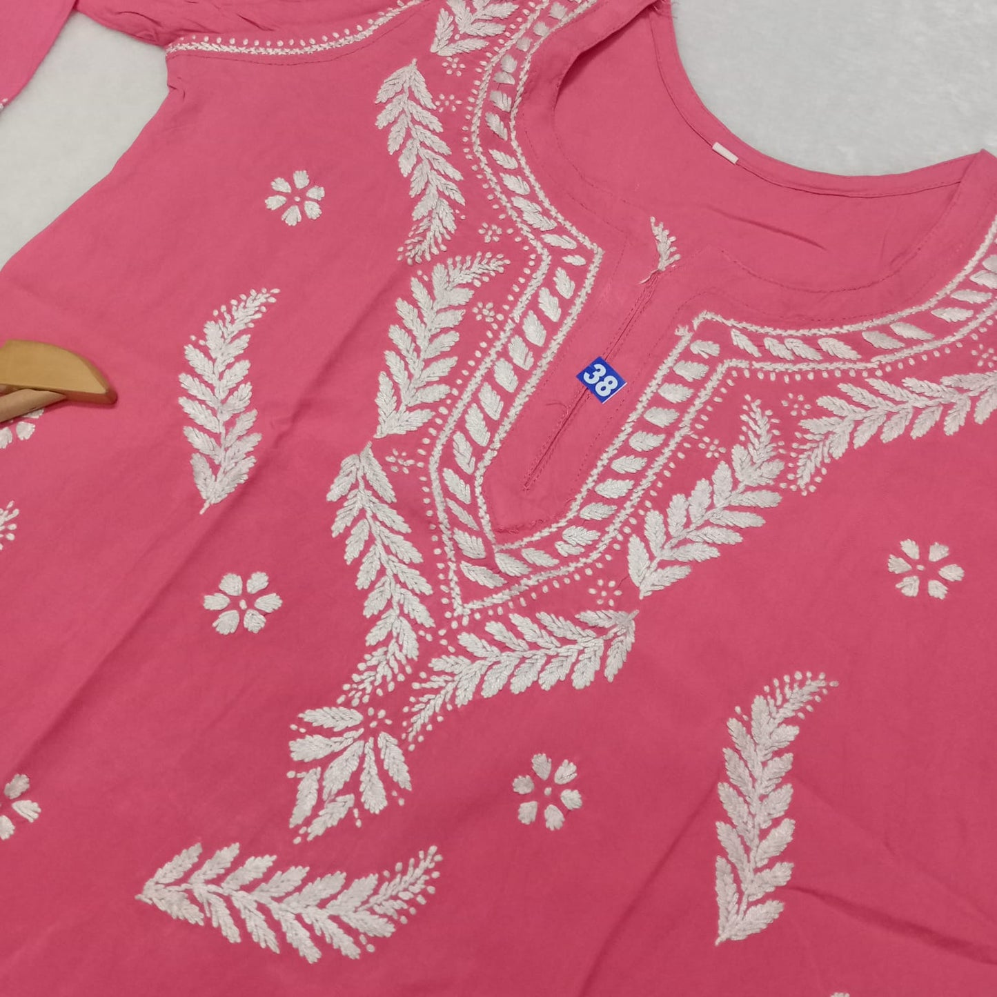 Inaya Rayon Chikankari Handwork Short Kurti -Peach colour - Chikankaar
