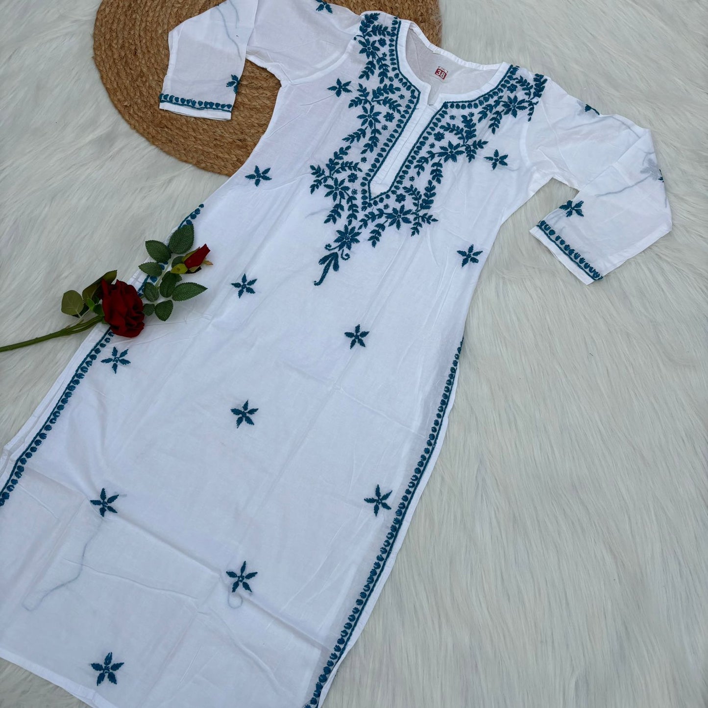 Shraddha Kapoor inspired Pure Cotton Chikankari Kurti - Sky Blue Colour - Chikankaar