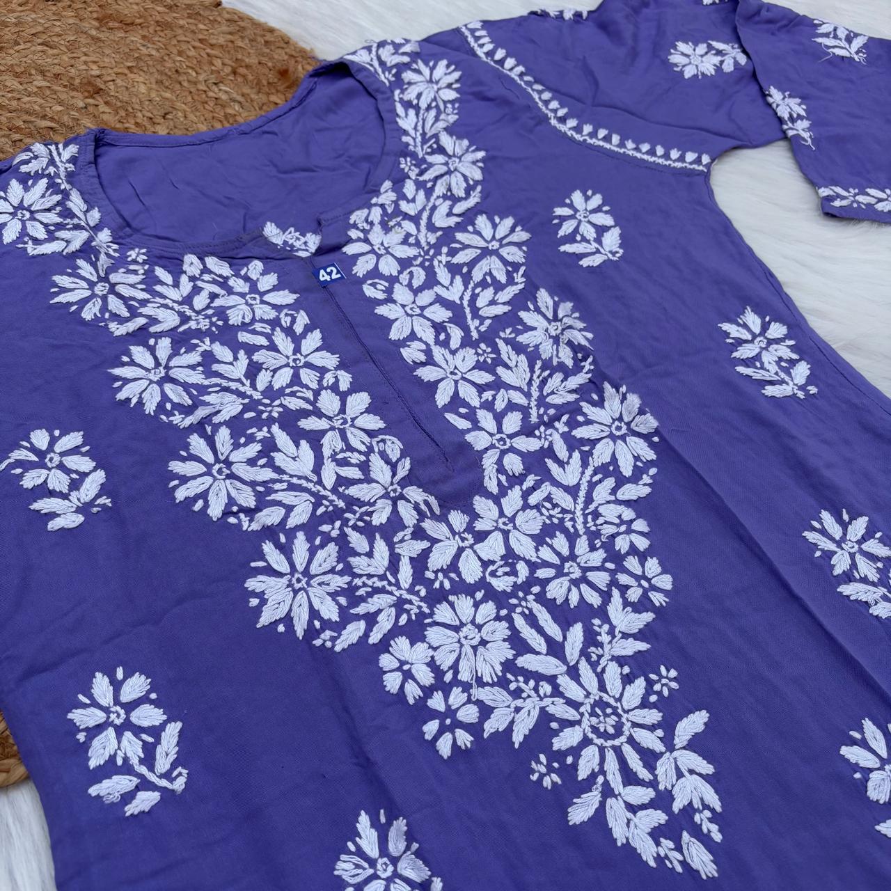 Maya Rayon Chikankari Kurti Plazo Set - Purple Colour