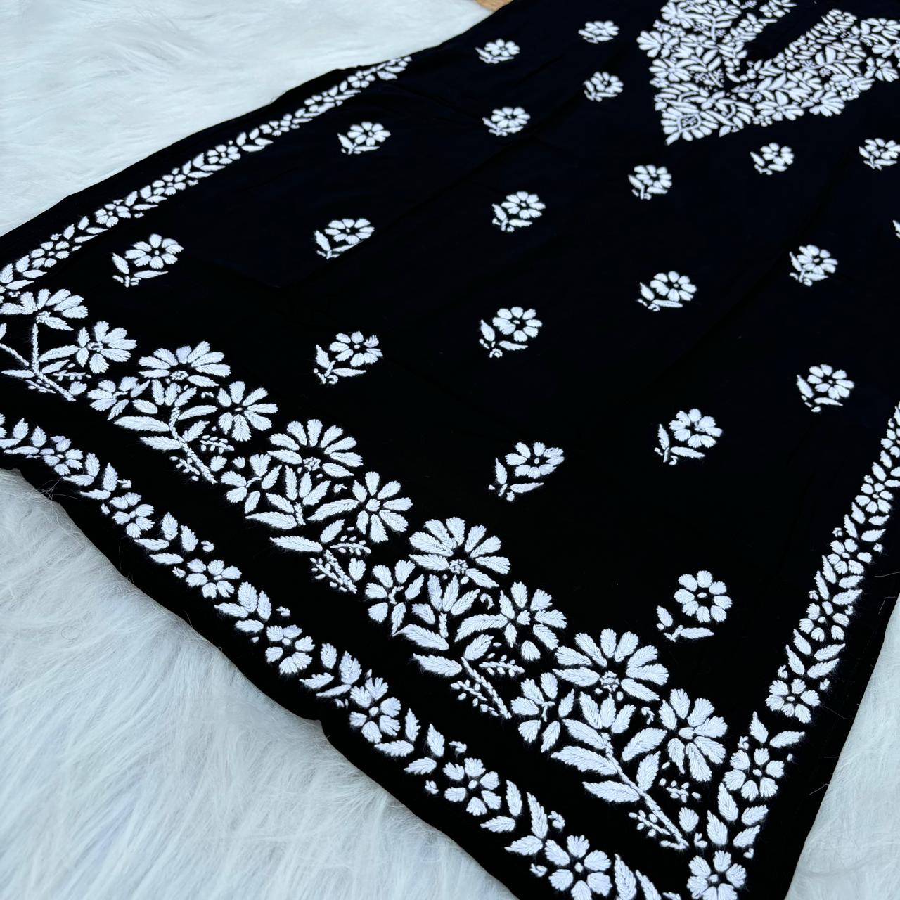 Avneet Kaur Inspired Modal Chikankari Kurti - Black colour - Chikankaar