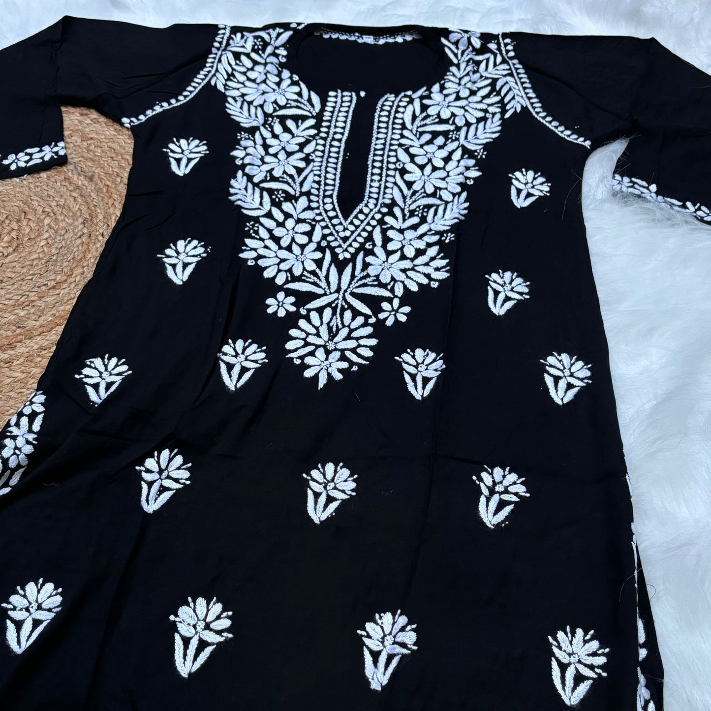 Avneet Kaur Inspired Modal Chikankari Kurti -Black colour - Chikankaar
