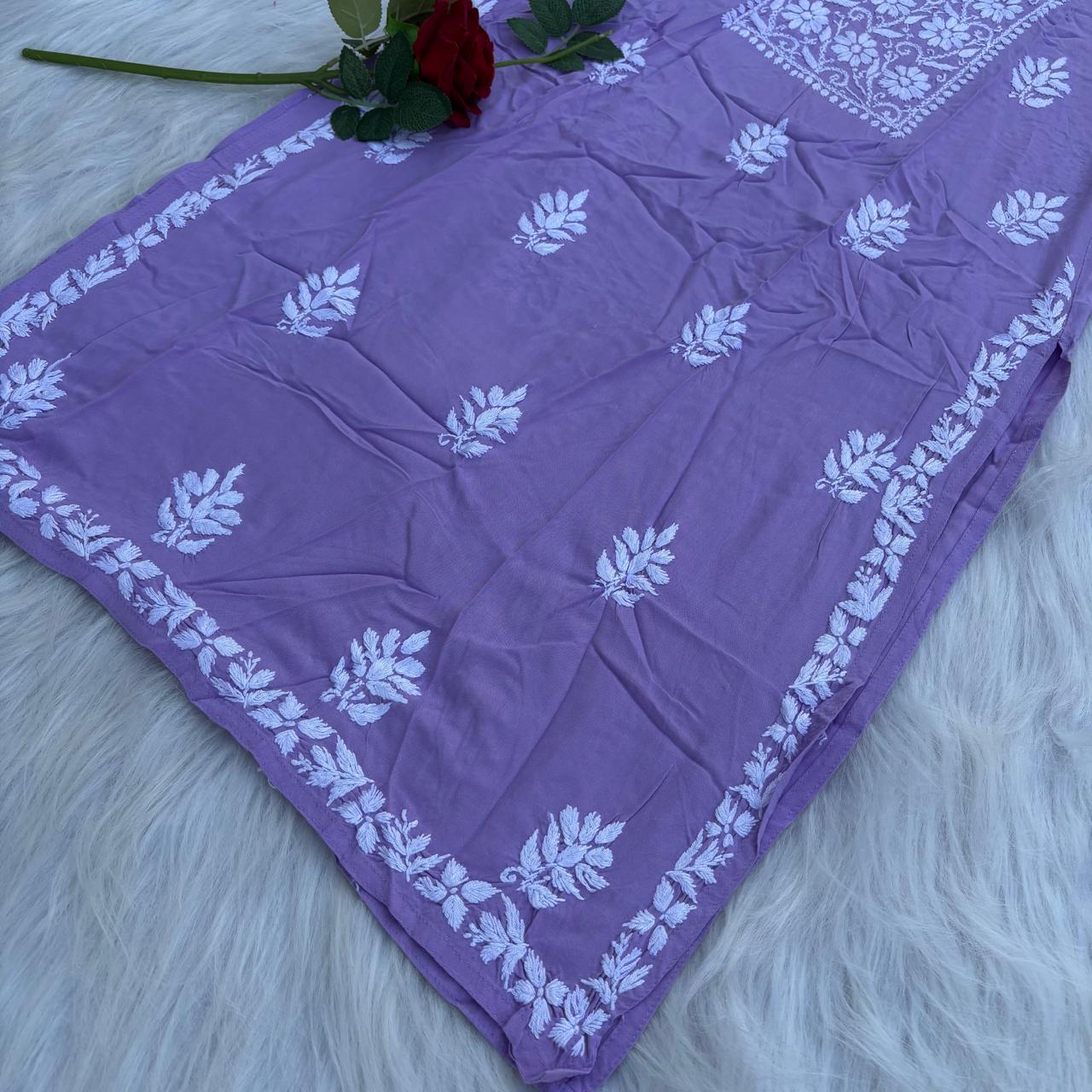Soft Rayon Chikankari Kurti - Purple Colour