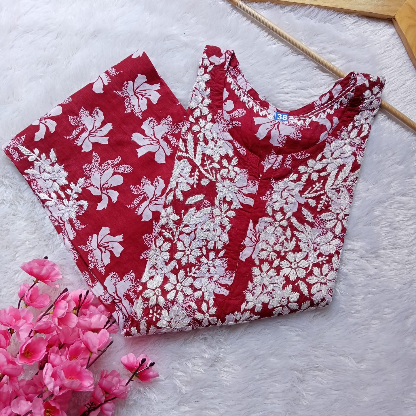 Suhana Khan Inspired Pure Mulmul Chikankari Kurti- Maroon Colour - Chikankaar