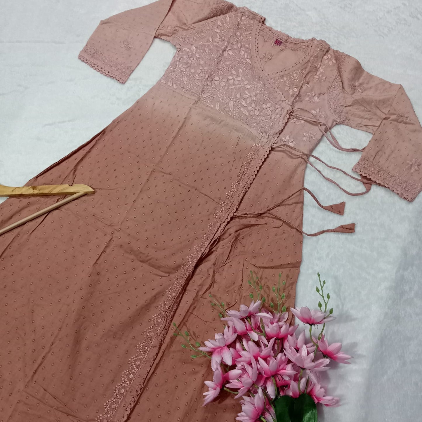 Ombre Shaded Dobby Cotton Chikankari Angarakha -Brown Colour - Chikankaar