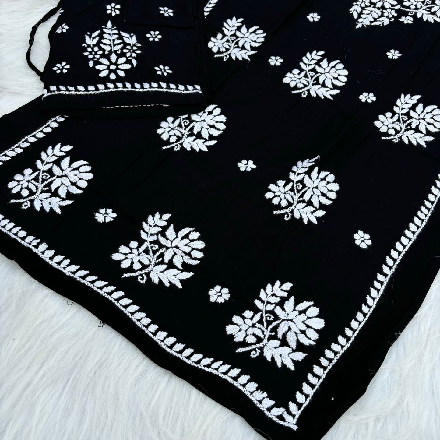 Jannat Soft Rayon Chikankari Kurti Plazo Set - Black colour - Chikankaar
