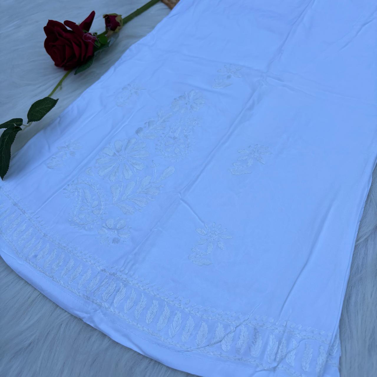 Maheen Soft Rayon Chikankari Plazo - White Color