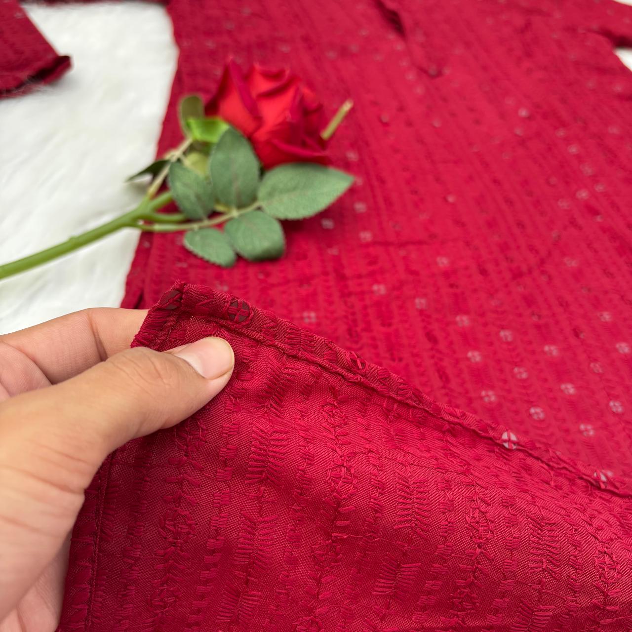 Ayaan Mens Cotton Chikankari Kurta - Maroon colour