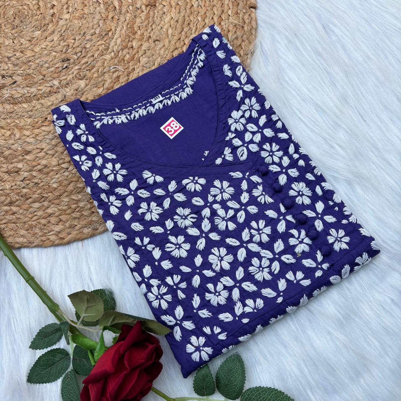 Sabeena Pure Cotton Chikankari Kurti Purple Colour