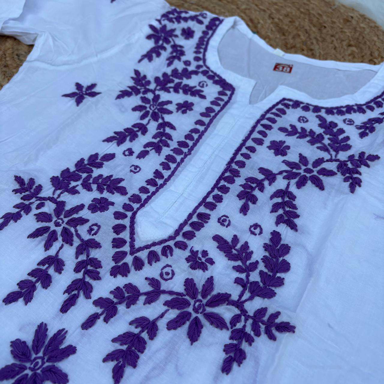Shraddha Kapoor inspired Pure Cotton Chikankari Kurti - Purple Colour - Chikankaar