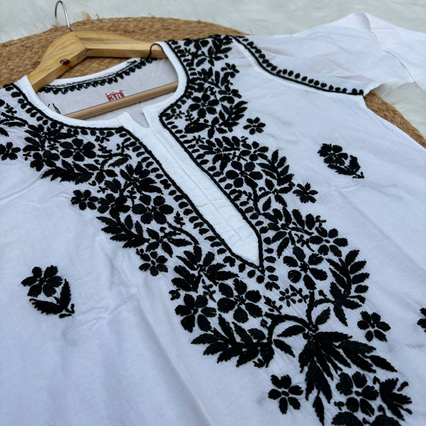 Shraddha Kapoor inspired Pure Cotton Chikankari Kurti - White Black Color - Chikankaar