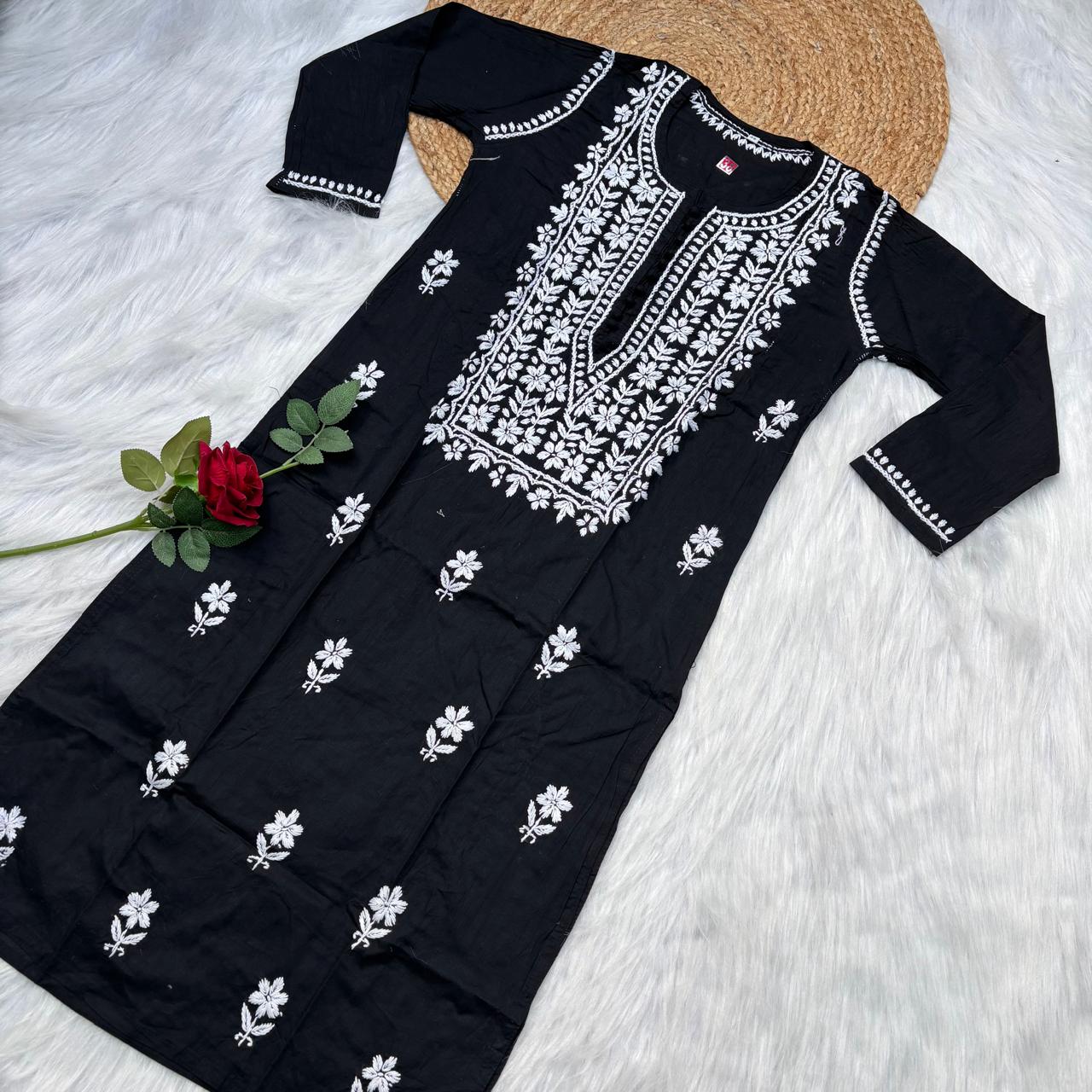 Shanaya Pure Cotton Chikankari Kurti Black Colour