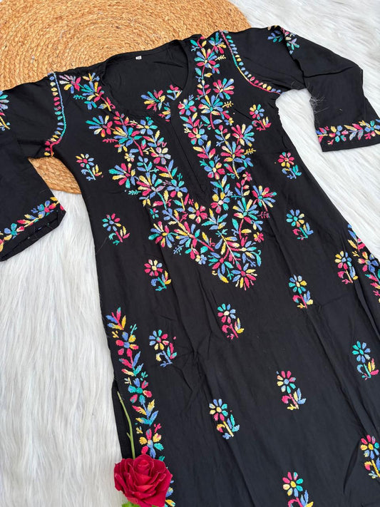 Maysa Soft Rayon Handwork Chikankari Kurti - Multi Blue Colour