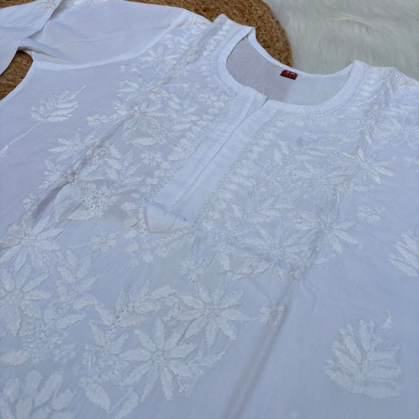 Arfa Pure Cotton Chikankari Kurti - White Color - Chikankaar