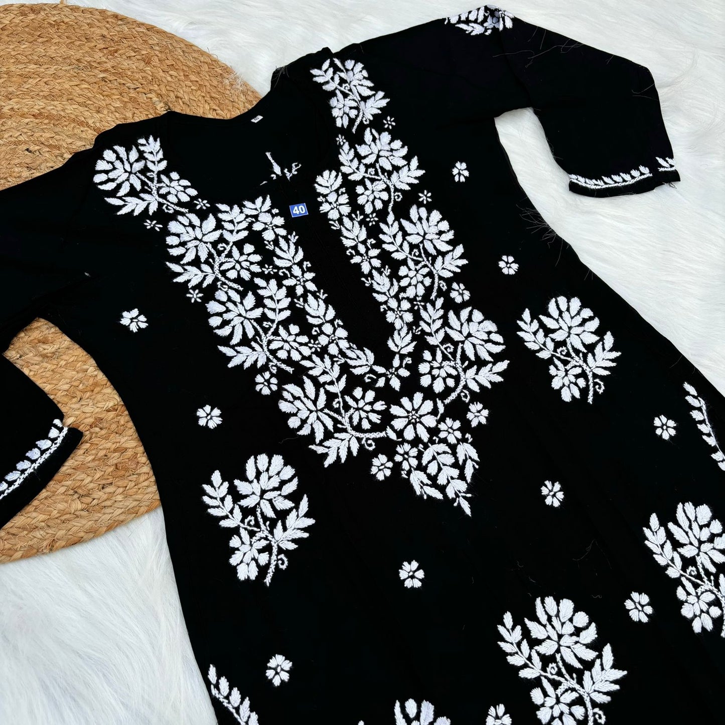 Jannat Soft Rayon Chikankari Kurti Plazo Set - Black colour - Chikankaar