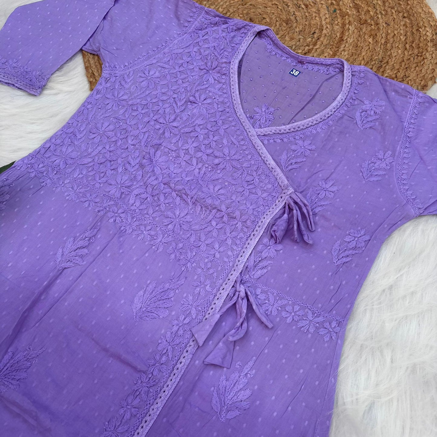 Shazia Ombre Shaded Dobby Cotton Chikankari Angarakha - Purple Colour