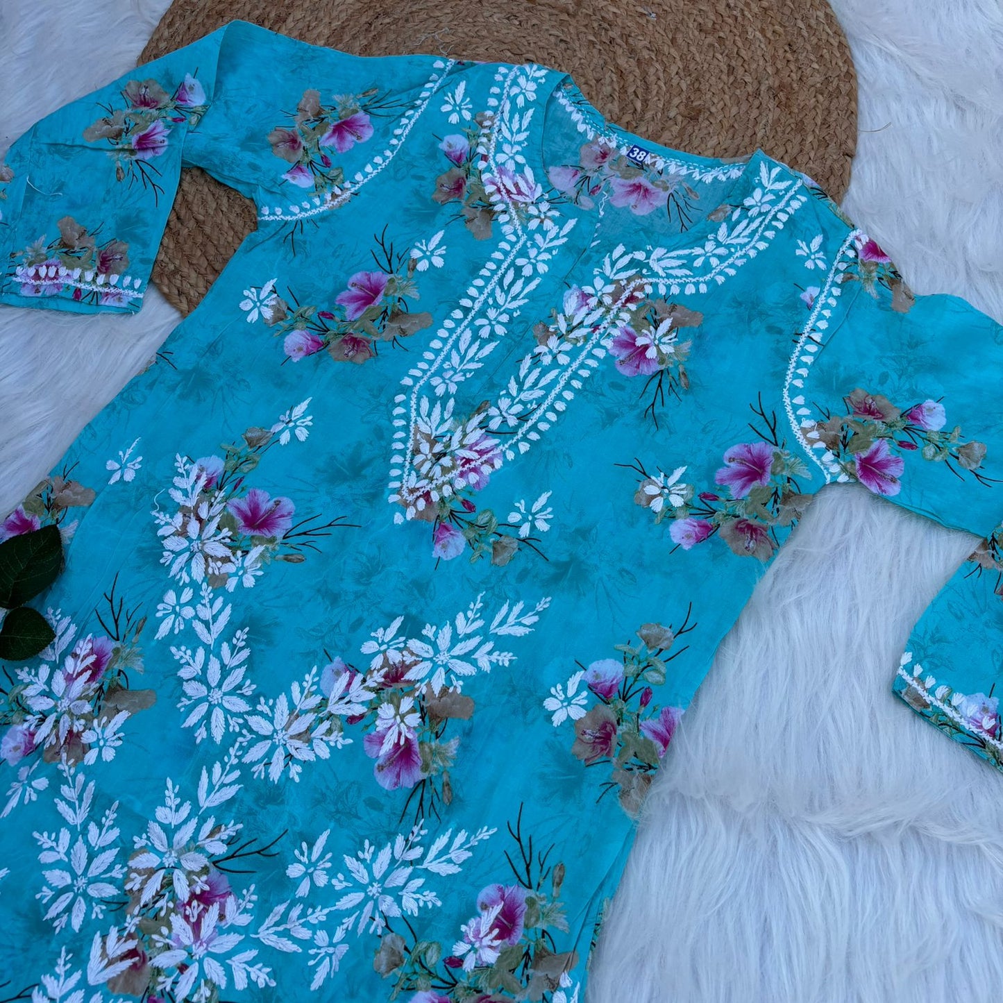 Rasha Pure Mulmul Chikankari Kurti - Sea Green Colour