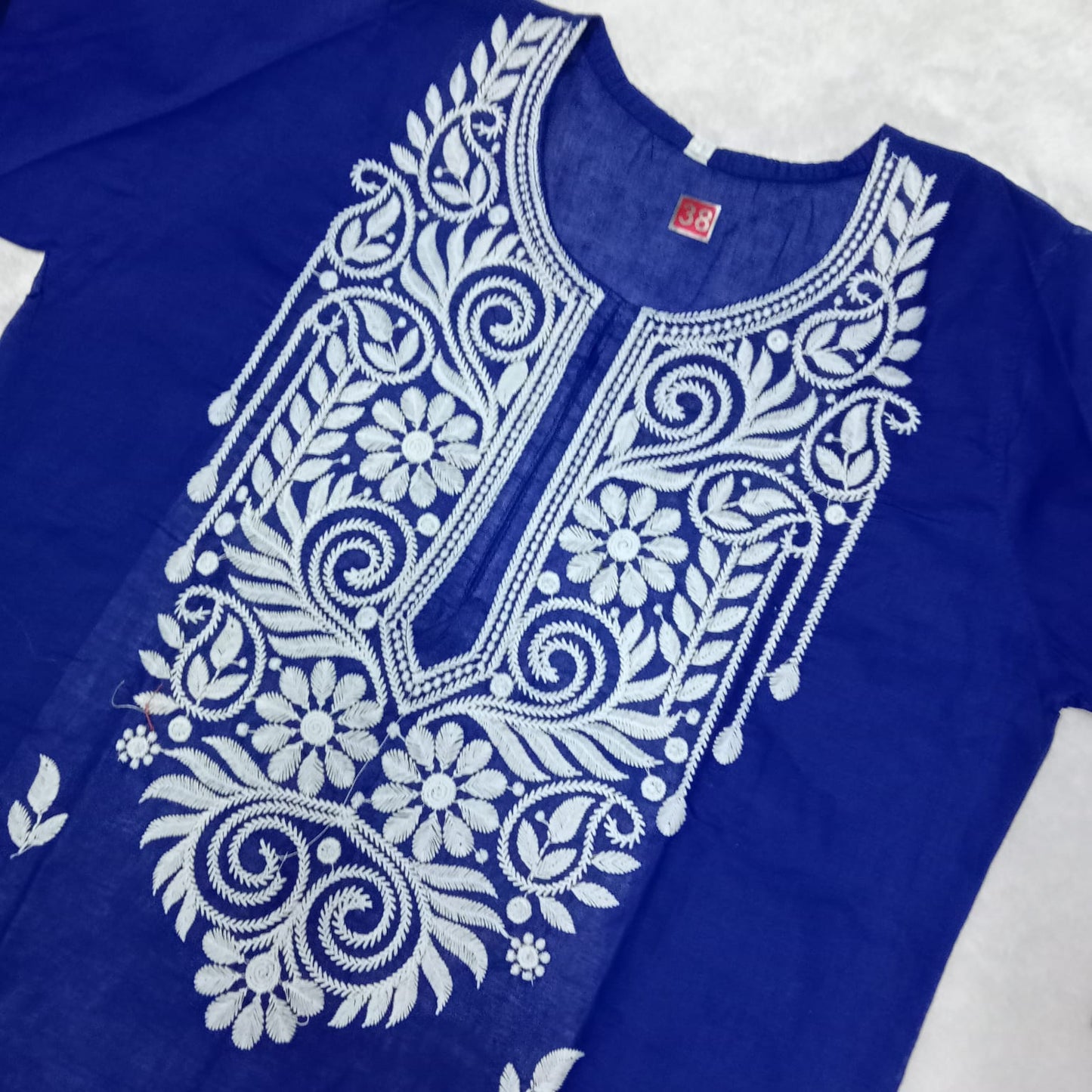 Cotton Machine Work Chikankari Kurti - Royal Blue Colour - Chikankaar