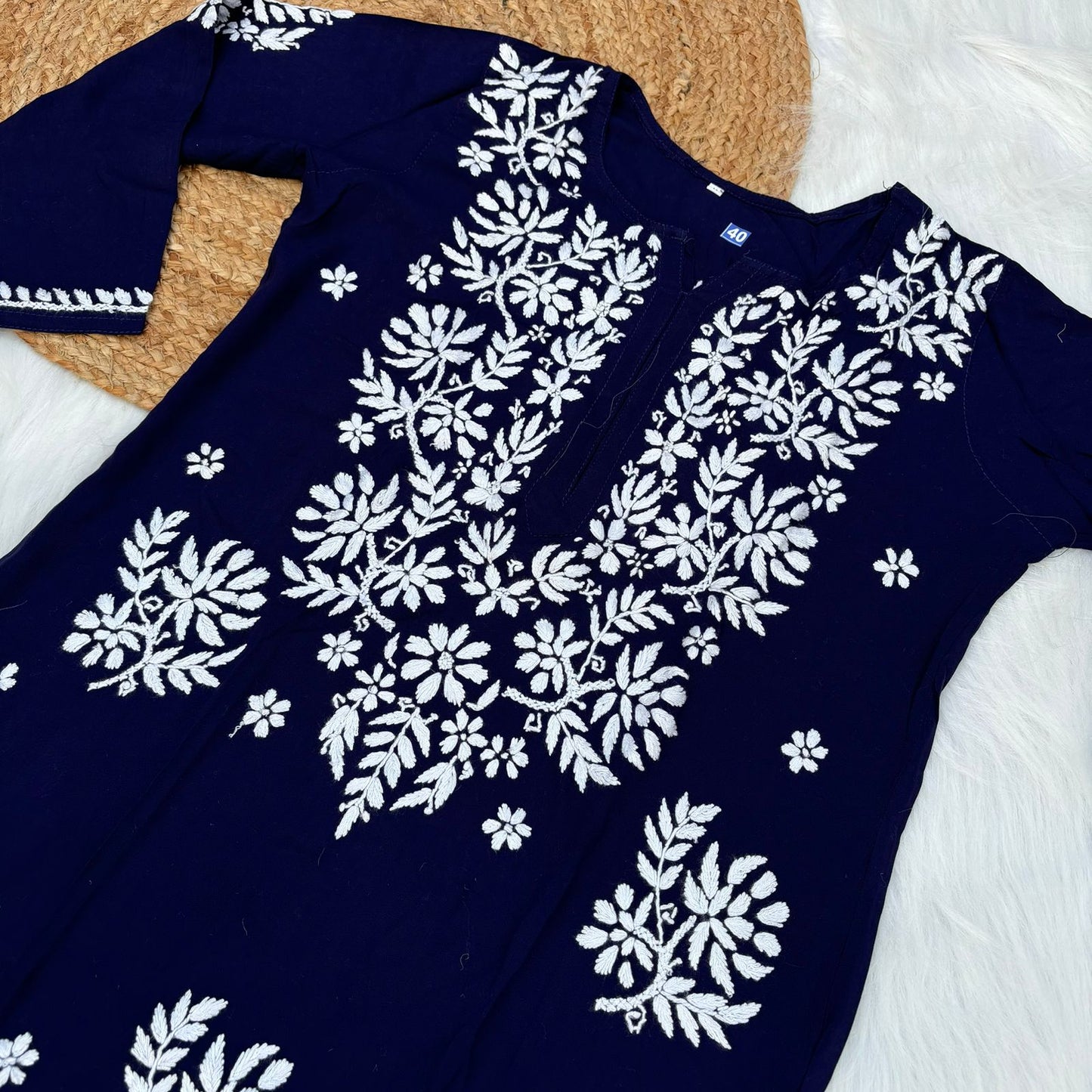 Jannat Soft Rayon Chikankari Kurti Plazo Set - Navy Blue colour - Chikankaar
