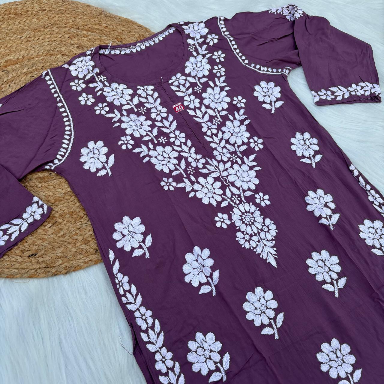 Avneet Kaur Inspired Modal Chikankari Kurti - Mauve colour - Chikankaar