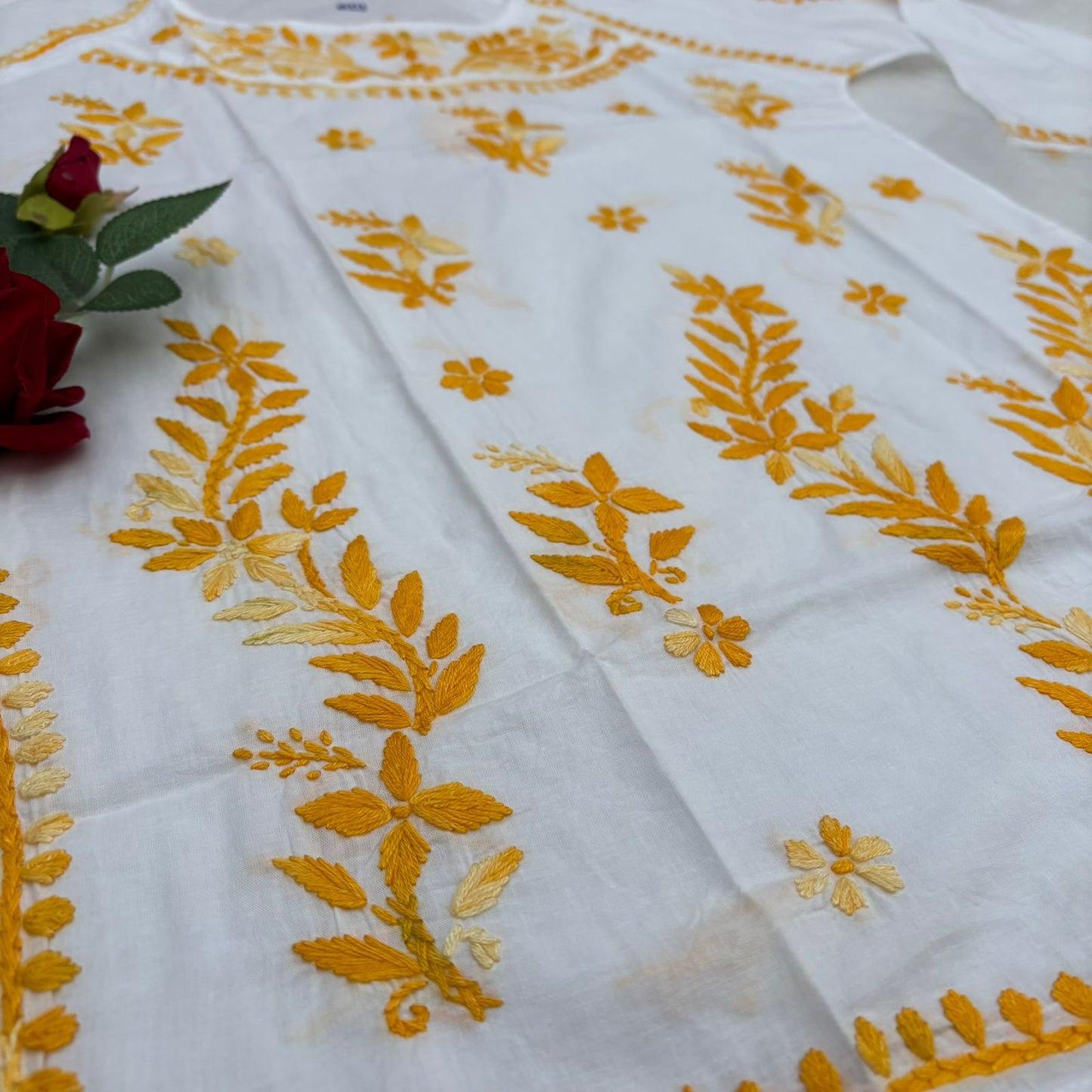 Alia Soft Rayon Chikankari Short Kurti - White Yellow Color - Chikankaar
