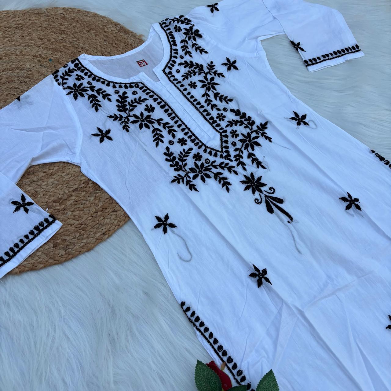 Shraddha Kapoor inspired Pure Cotton Chikankari Kurti - Black Colour - Chikankaar