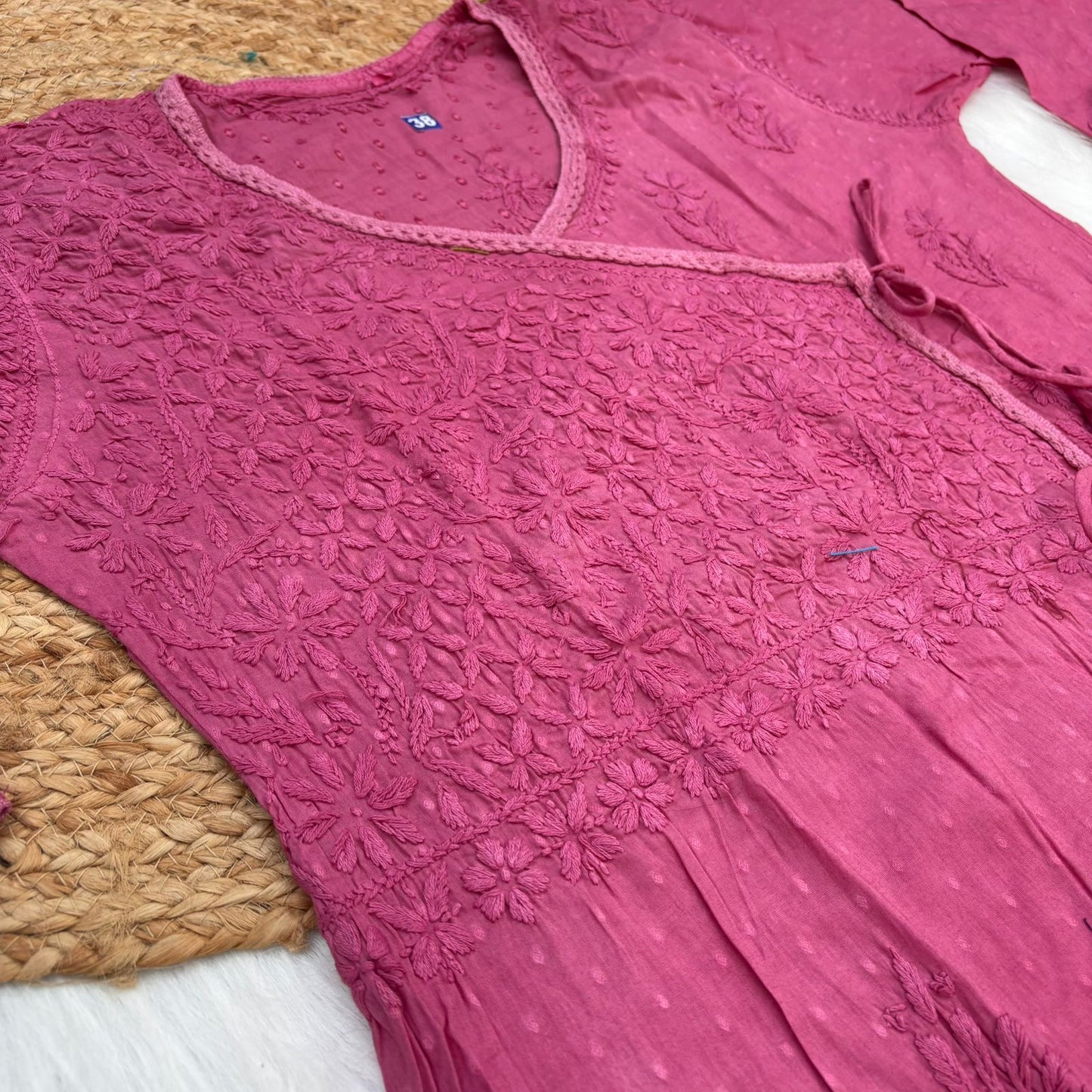 Shazia Ombre Shaded Dobby Cotton Chikankari Angarakha - Magenta Colour