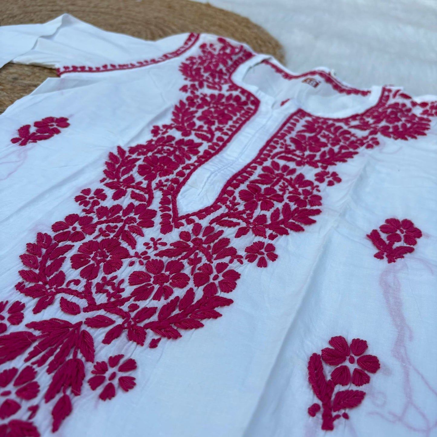 Shraddha Kapoor inspired Pure Cotton Chikankari Kurti - Rani Colour - Chikankaar