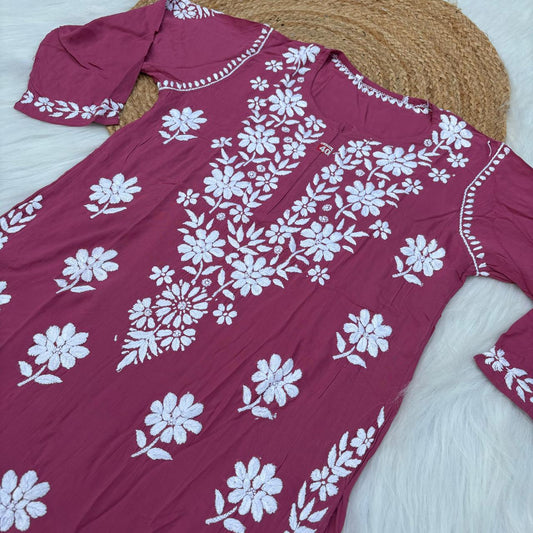 Avneet Kaur Inspired Modal Chikankari Kurti - Rani colour - Chikankaar
