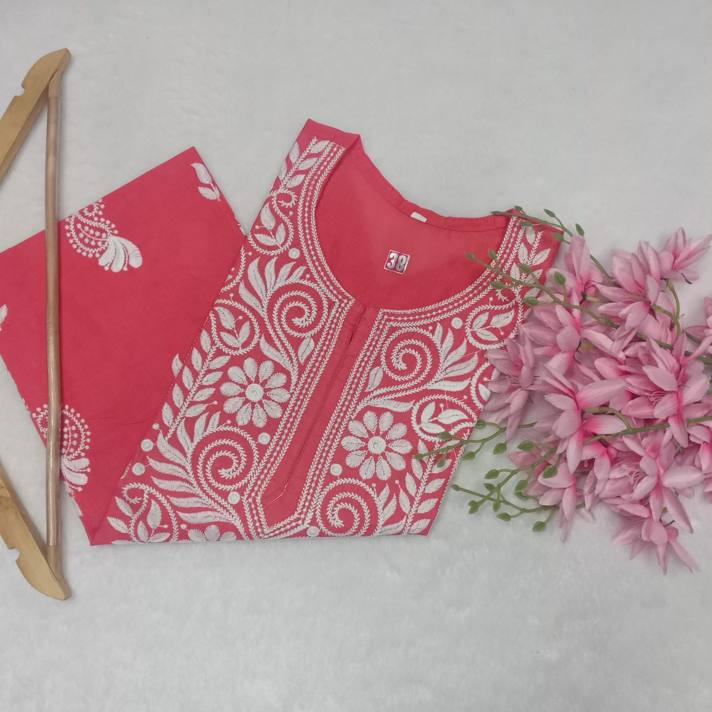Cotton Machine Work Chikankari Kurti - Gazri Colour - Chikankaar