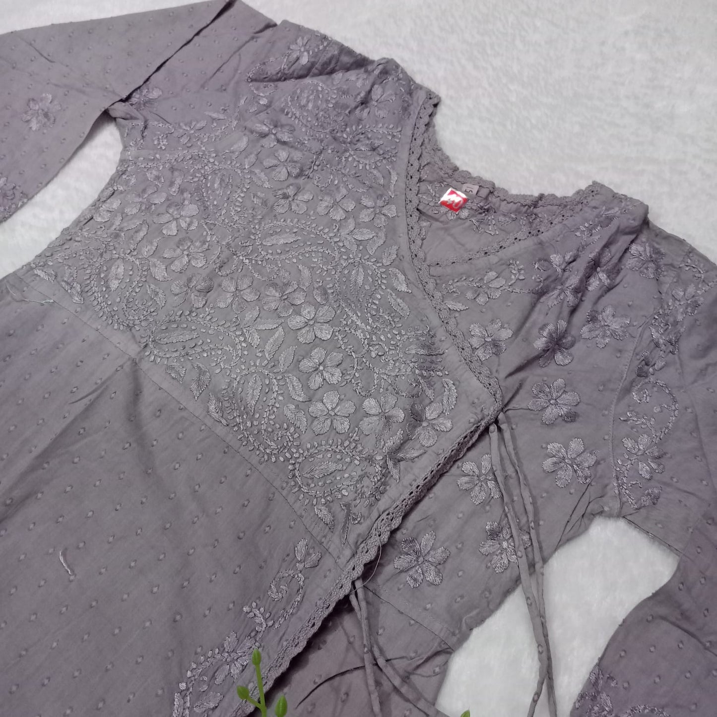 Ombre Shaded Dobby Cotton Chikankari Angarakha -Grey Colour - Chikankaar
