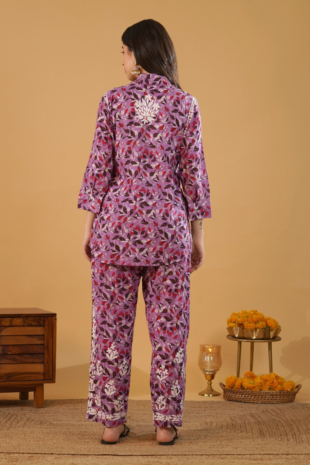 Ziya Mulmul Cotton Lucknowi Chikankari Shirt Coord Set - Lavender Colour