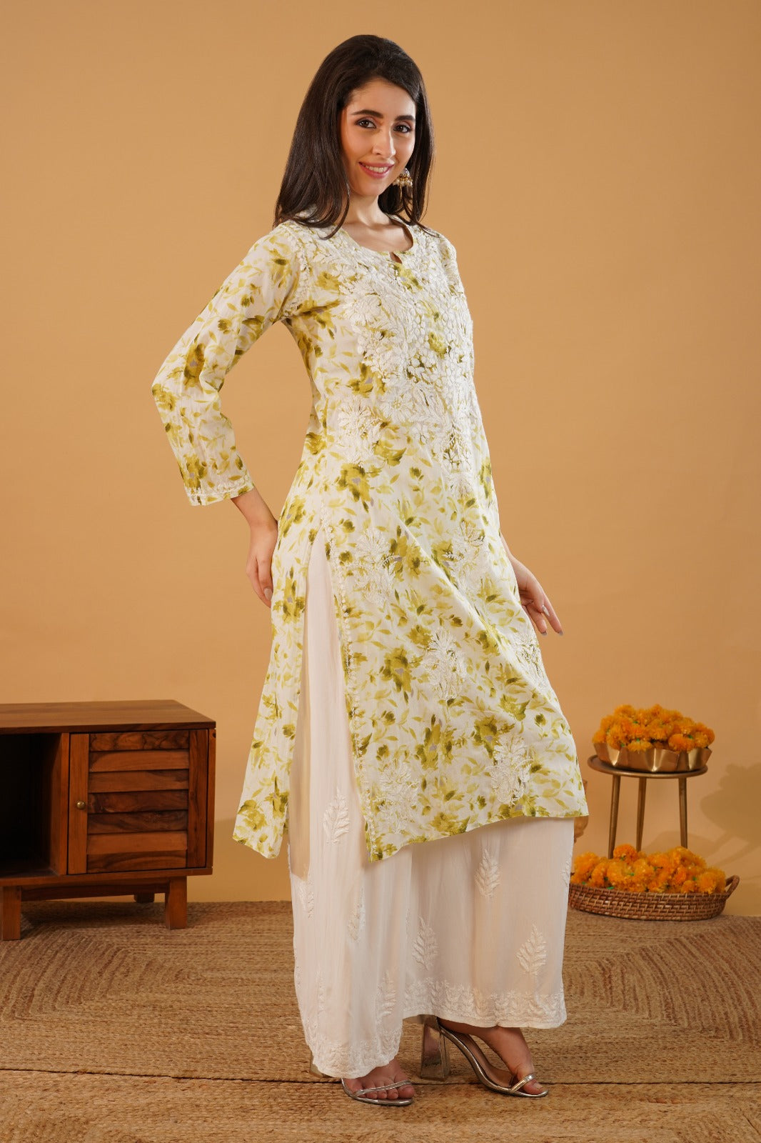 Amara Pure Mulmul Chikankari  Handwork Kurti -Green Colour