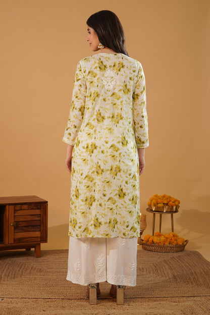 Amara Pure Mulmul Chikankari  Handwork Kurti -Green Colour