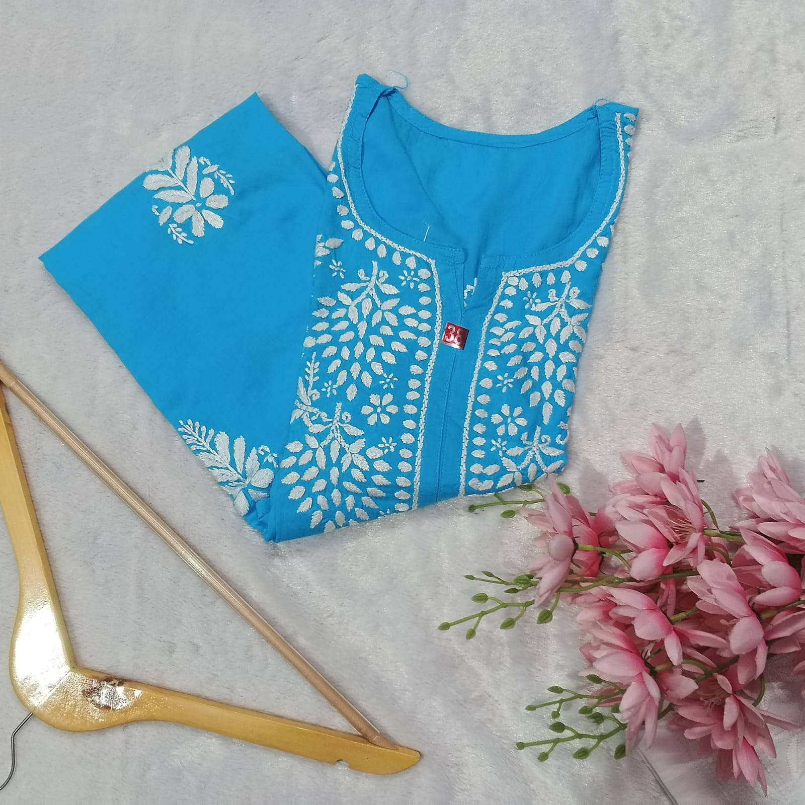 PURE MODAL CHIKANKARI KURTI - SKY BLUE COLOR - chikankaar