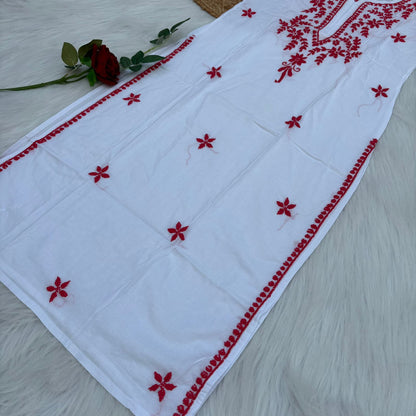 Shraddha Kapoor Inspired Pure Cotton Chikankari Kurti - Gazri Colour - Chikankaar