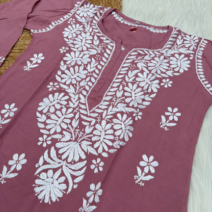 Hiba Soft Rayon Chikankari Kurti - Blush Colour - Chikankaar