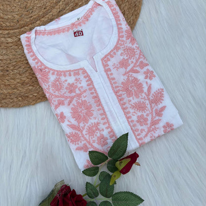 Shraddha Kapoor inspired Pure Cotton Chikankari Kurti - Baby Pink Colour